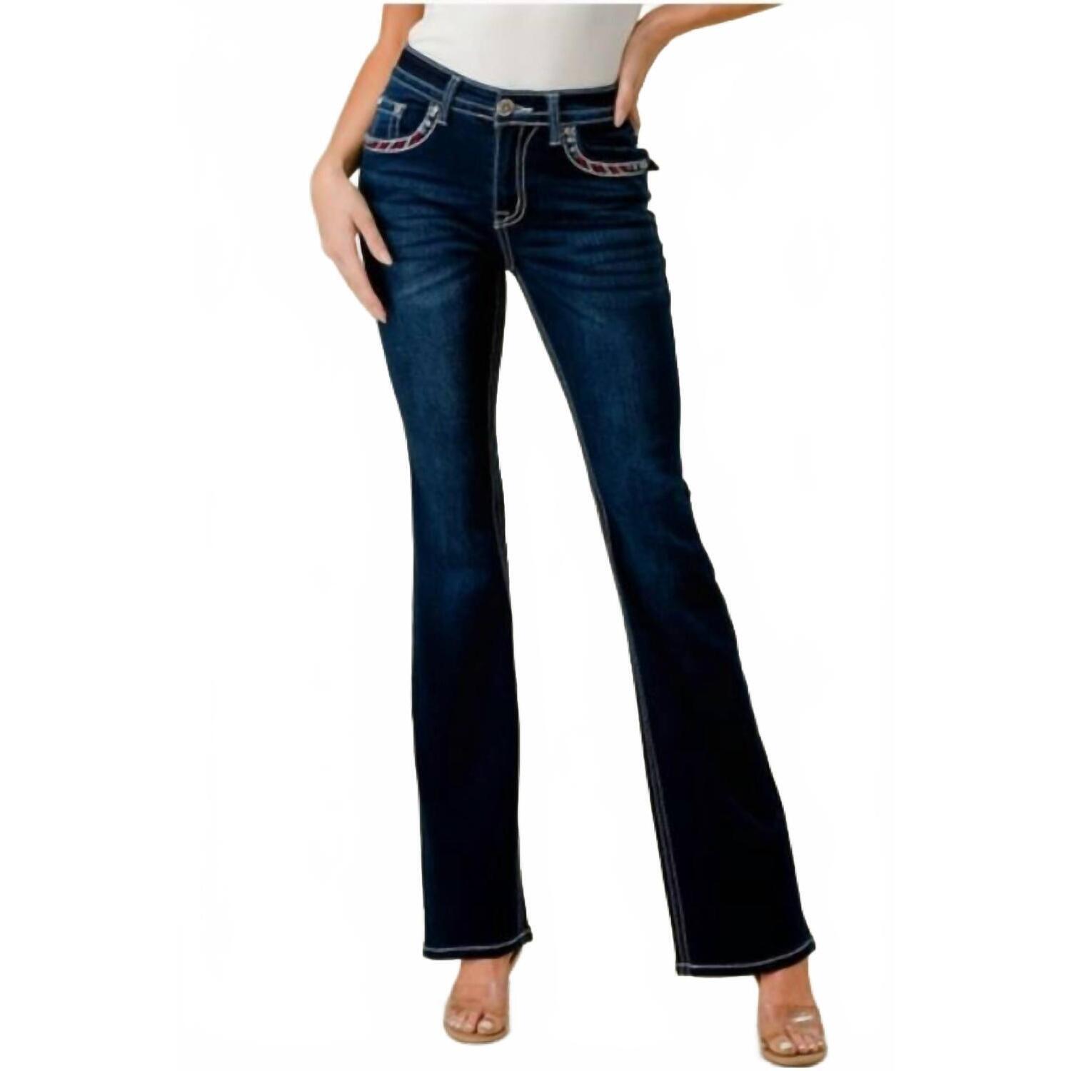 New Westfield Eagle Womens Embellished Pocket Bootcut Jeans In Denim